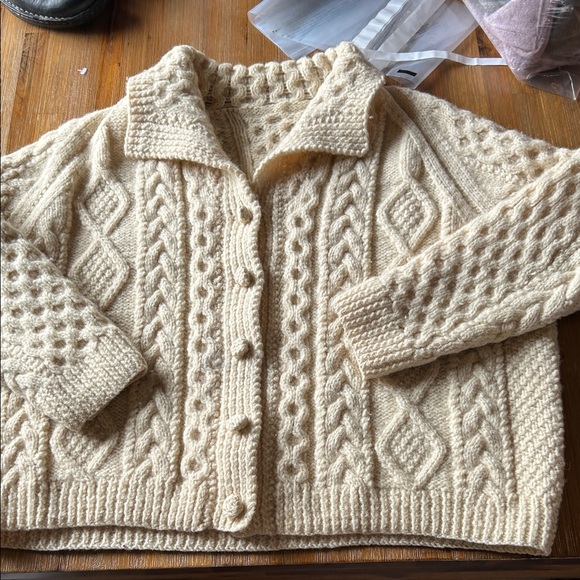 Sweaters - Vintage Irish Cable Knit Wool Cardigan Sweater